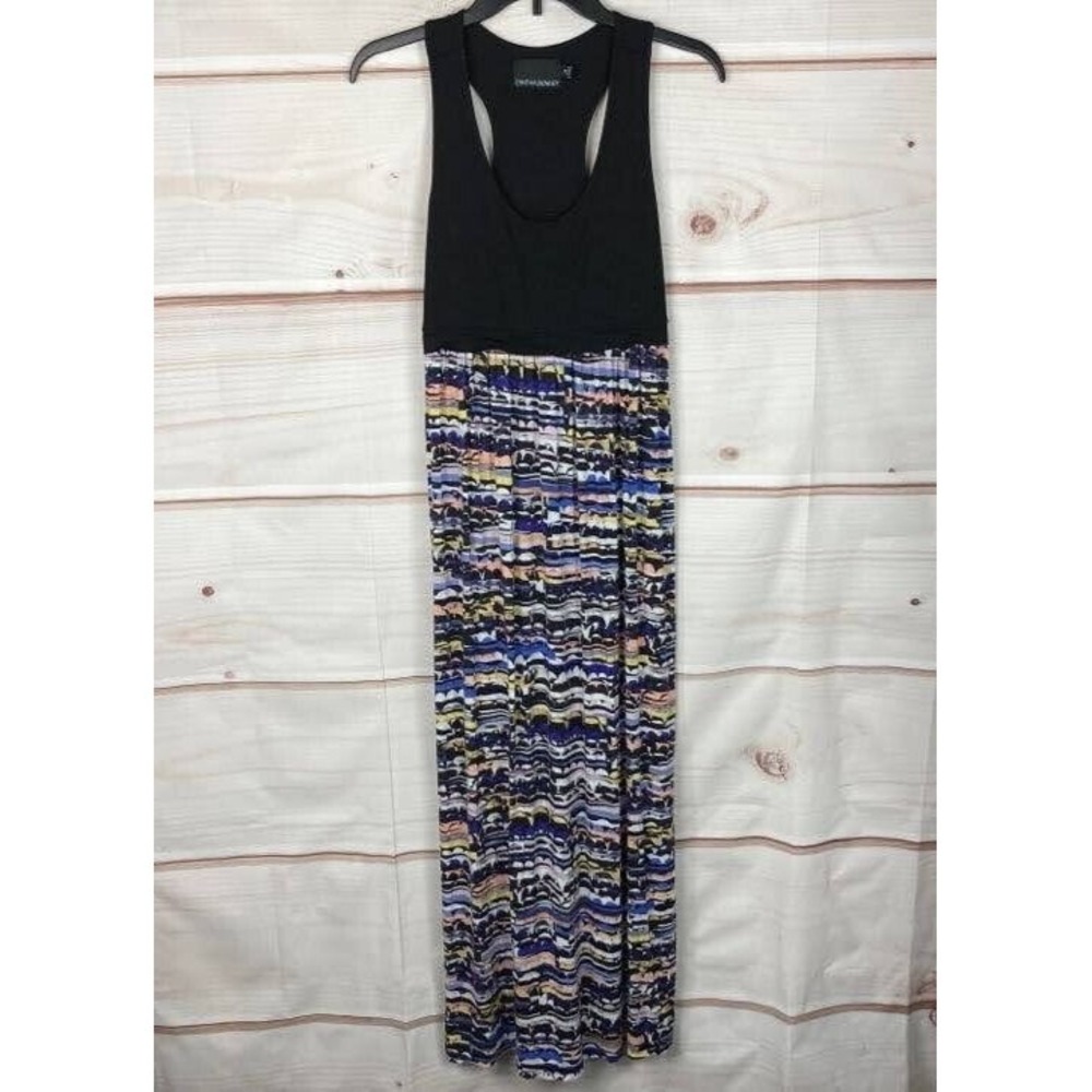 Cynthia Rowley Dress‎ Womens M Black Print Sleeveless Racerback Maxi Scoop Neck